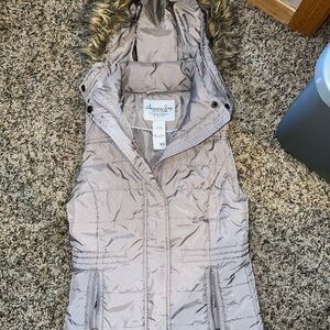 American Rag Metallic Vest with Faux Fur Trim